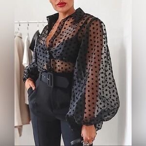 Chic Sheer Black Polka Dot Blouse